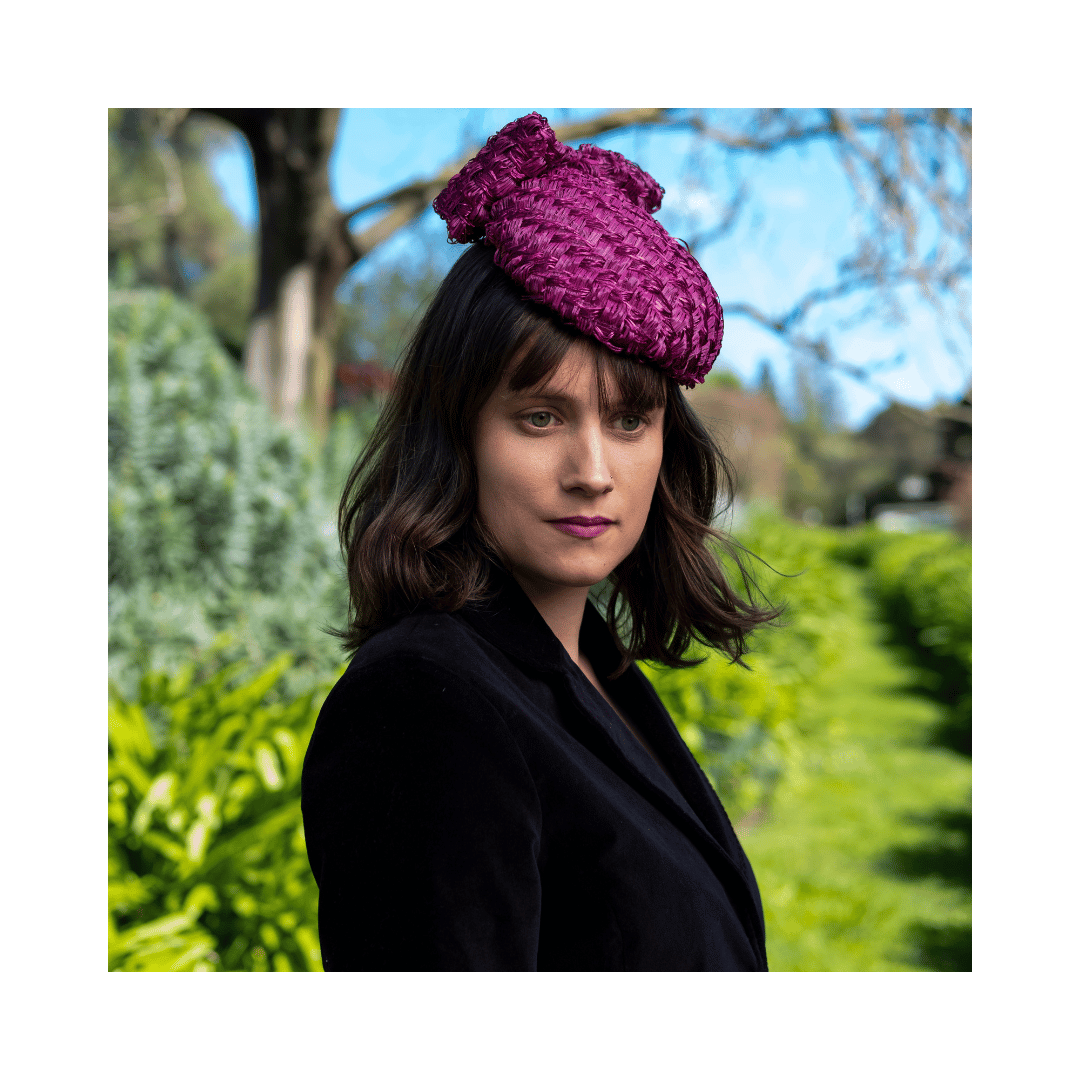 Textured Plum Beret with Bow