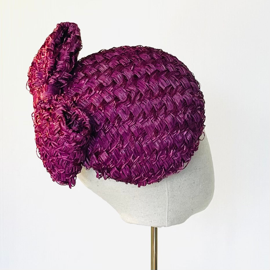 Textured Plum Beret with Bow